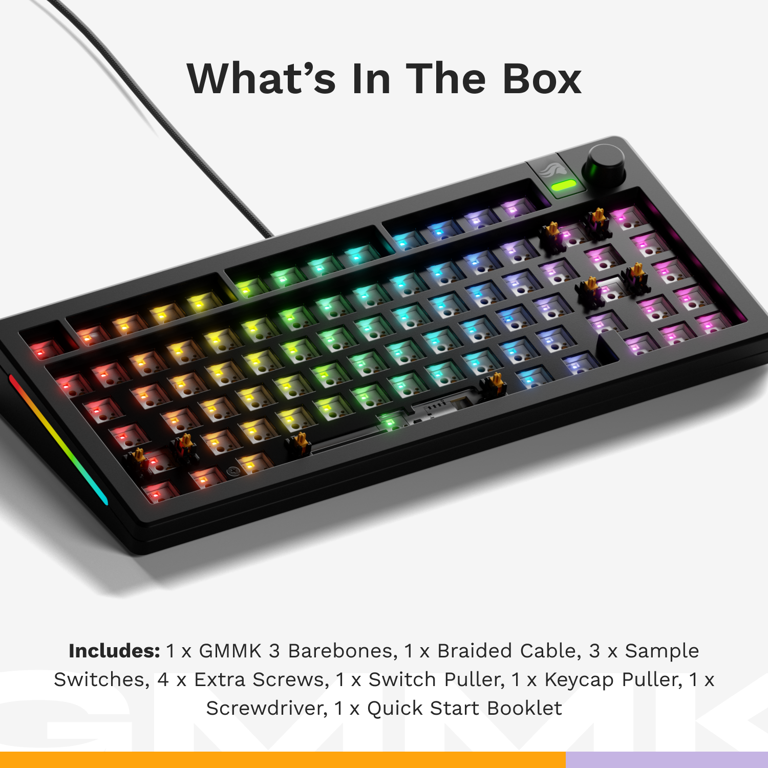 A large marketing image providing additional information about the product Glorious GMMK 3 75%  Mechanical Keyboard - Black (Barebones) - Additional alt info not provided